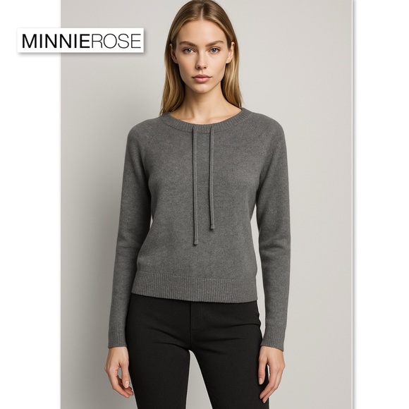 Minnie Rose 100% Cashmere Boat Neck Sweater with Drawstring F72113C21 Gray M - Picture 1 of 14